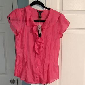 NWT Banana Republic Silk Blend Pink Ruffle Blouse - XS